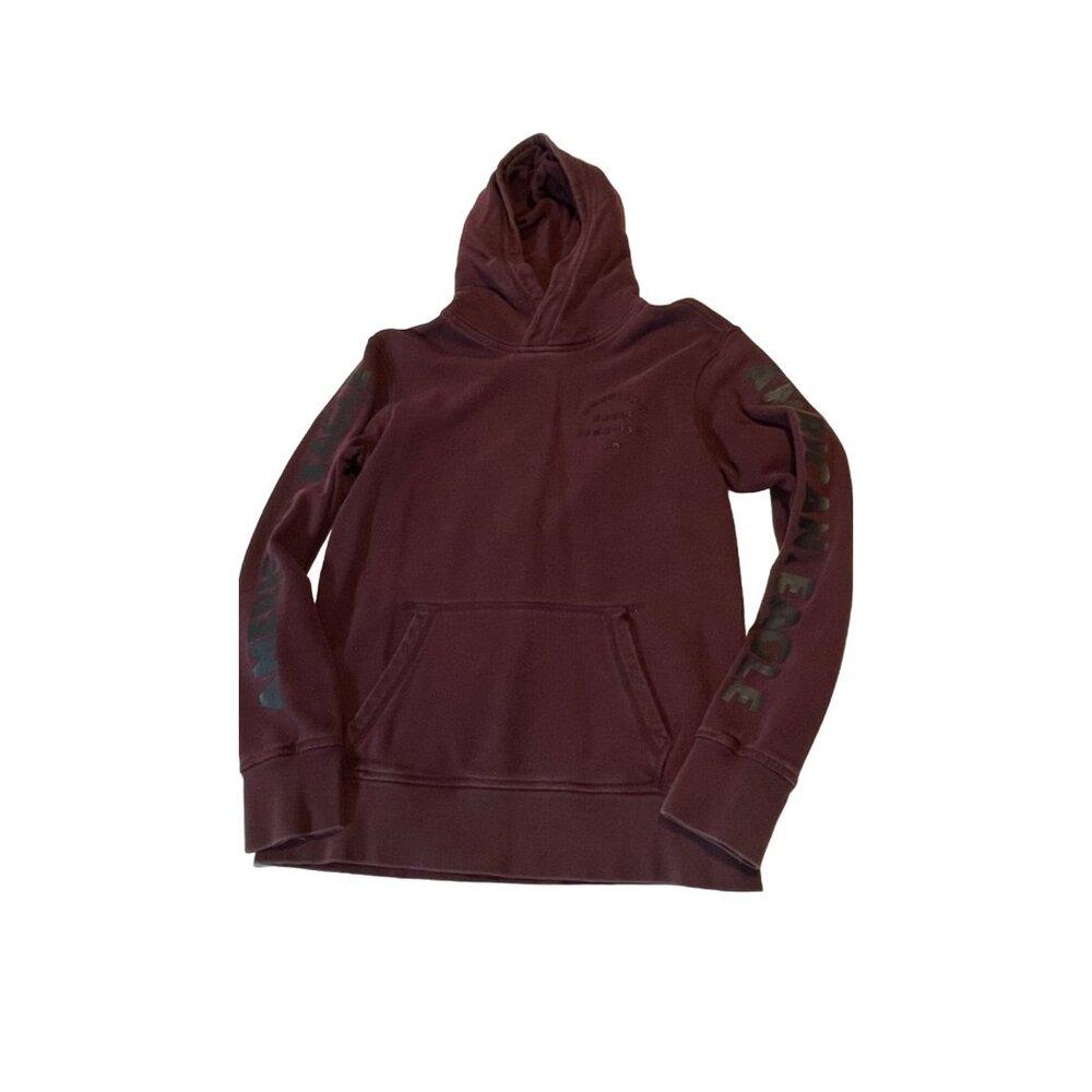 American Eagle Burgundy Hoodie Size Mens XS Logo Arms